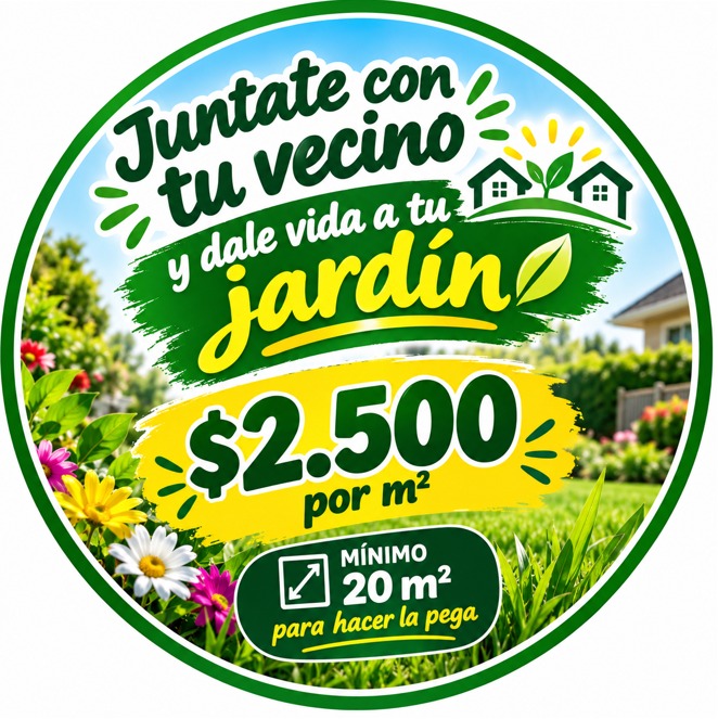Promoción Júntate con tu vecino: hidrosiembra a 2.500 pesos por metro cuadrado, con un mínimo de 20 metros cuadrados